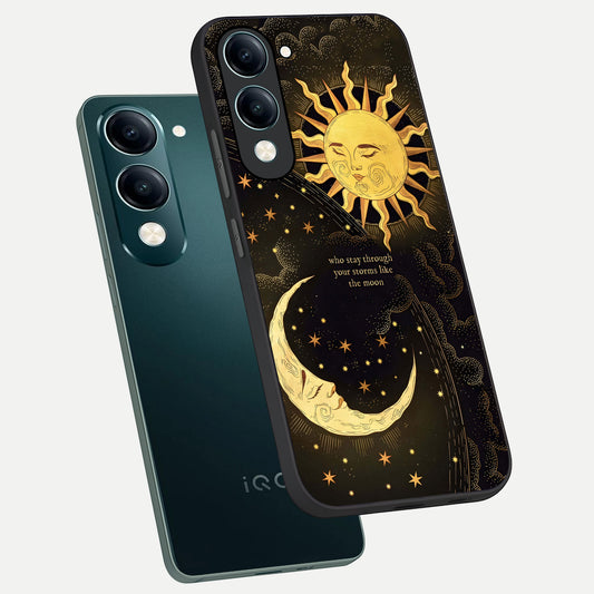  Golden Lunar Love phone case for iQOO Z10 Lite showing premium glass back cover with detailed artwork