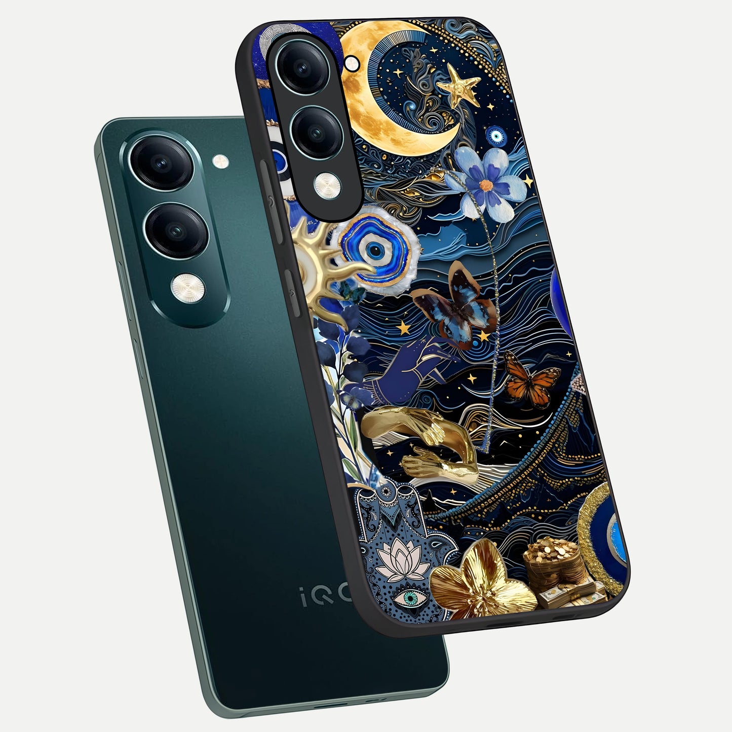  Golden Moon Magic phone case for iQOO Z10 lite showing premium glass back cover with detailed artwork