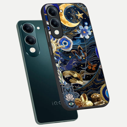  Golden Moon Magic phone case for iQOO Z10 lite showing premium glass back cover with detailed artwork