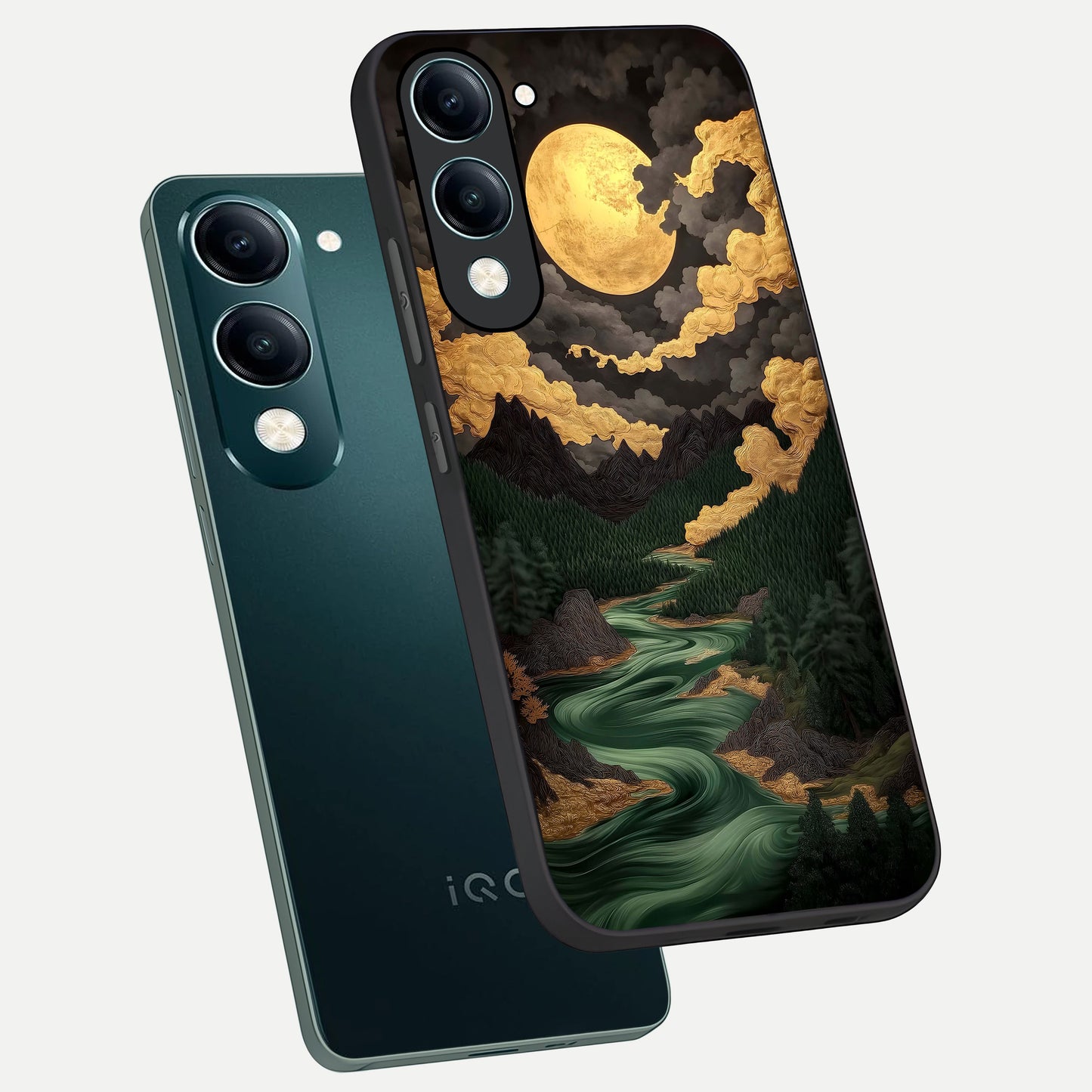  Golden River Moon phone case for iQOO Z10 Lite showing premium glass back cover with detailed artwork