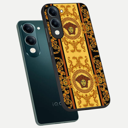  Golden Royal Heritage phone case for iQOO Z10 lite showing premium glass back cover with detailed artwork