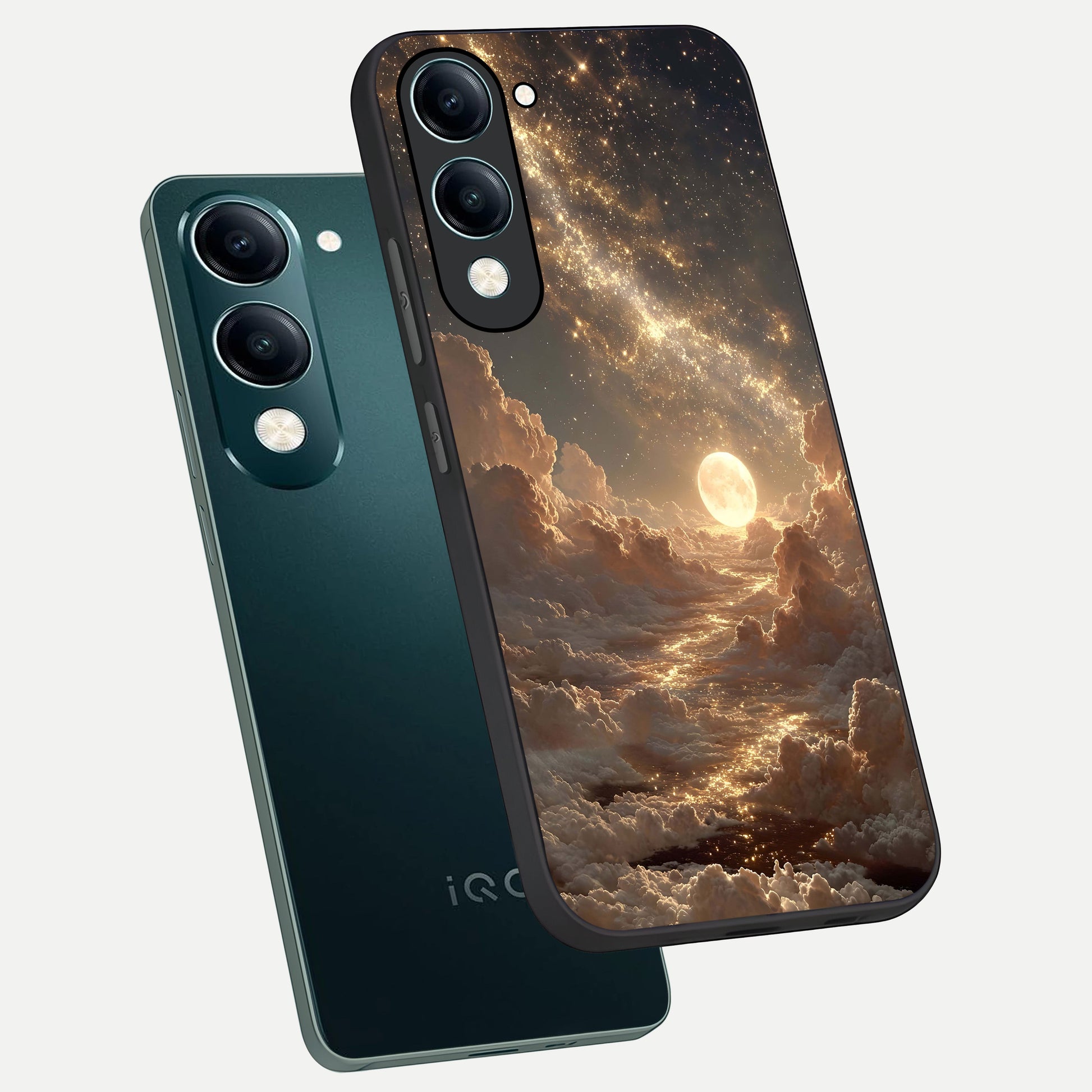 Golden Sky Dream phone case for iQOO Z10 Lite showing premium glass back cover with detailed artwork