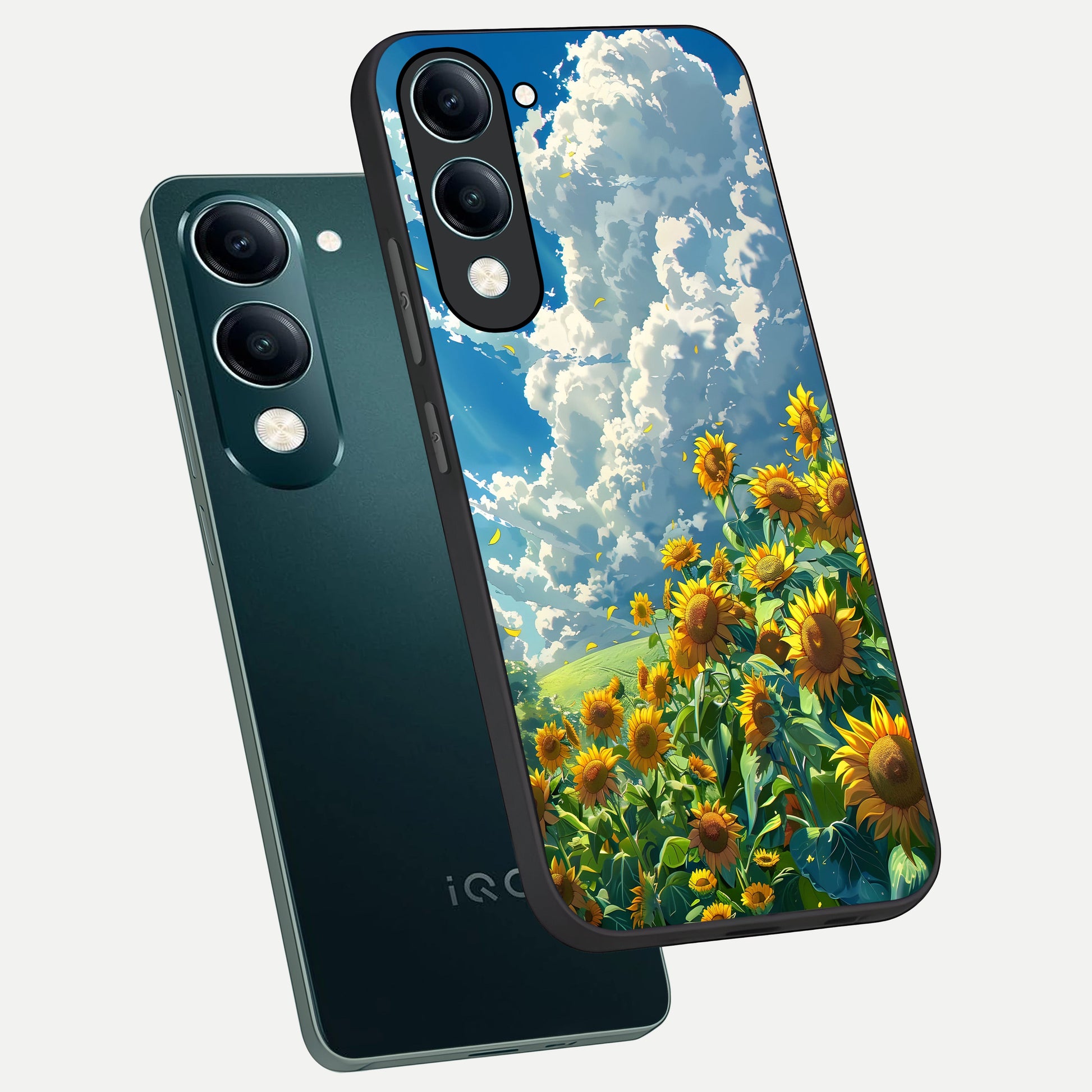  Golden Sun Glory phone case for iQOO Z10 Lite showing premium glass back cover with detailed artwork