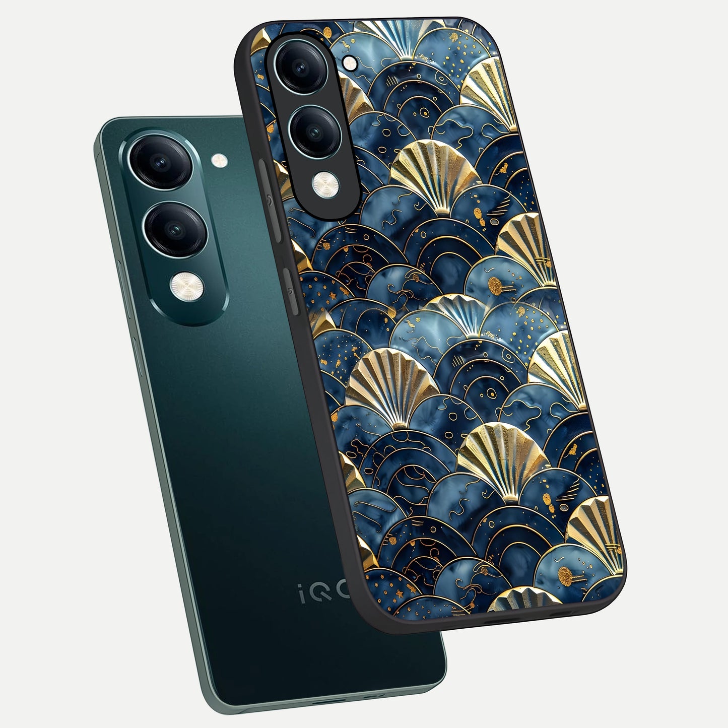  Golden Wave Luxe phone case for iQOO Z10 lite showing premium glass back cover with detailed artwork