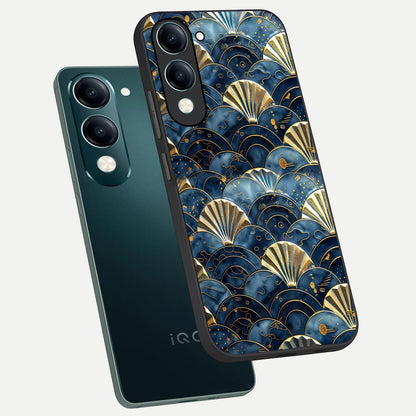  Golden Wave Luxe phone case for iQOO Z10 lite showing premium glass back cover with detailed artwork