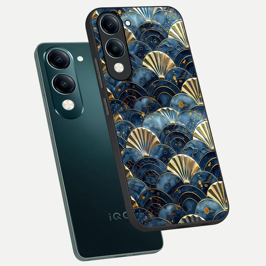  Golden Wave Luxe phone case for iQOO Z10 lite showing premium glass back cover with detailed artwork