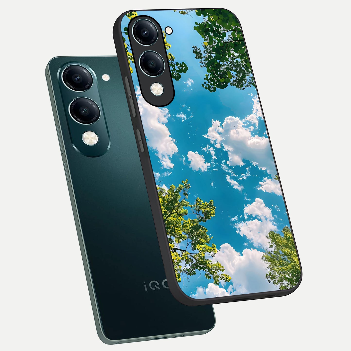  Green Moon Energy phone case for iQOO Z10 Lite showing premium glass back cover with detailed artwork