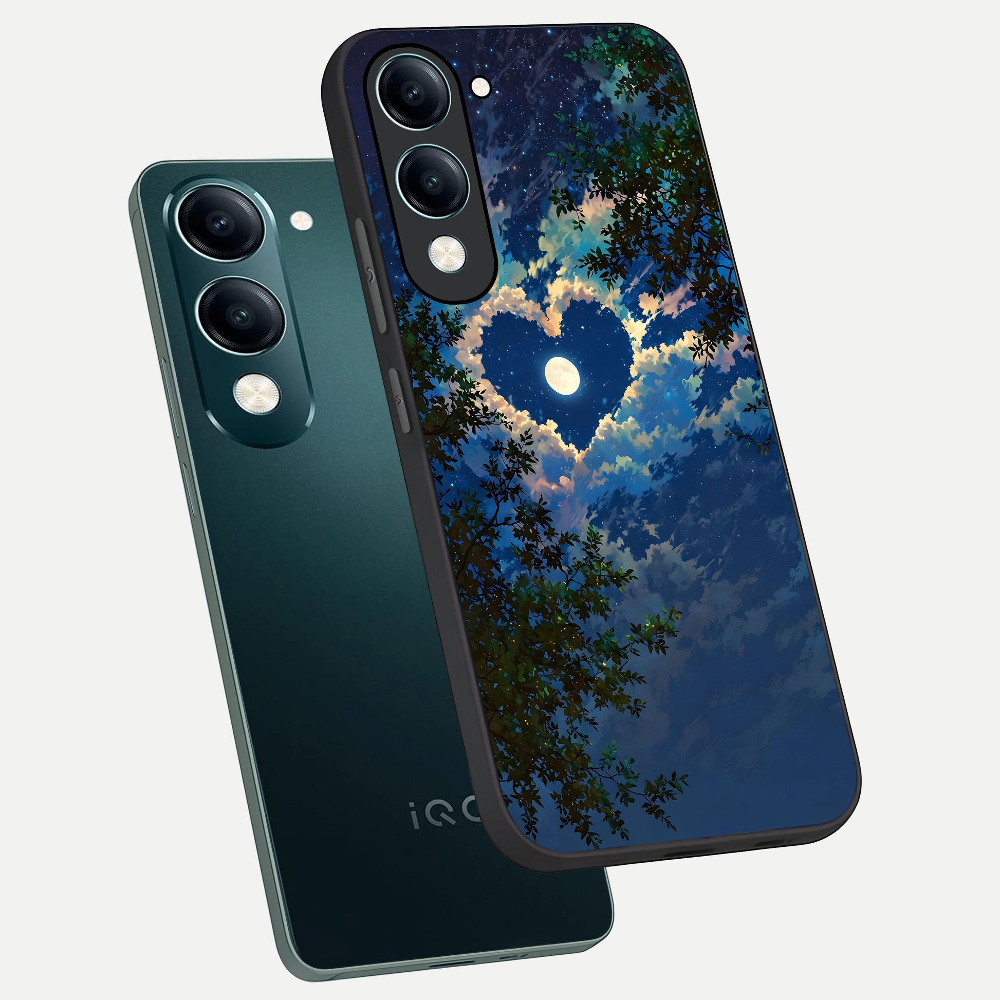  Heart With Moon Sky phone case for iQOO Z10 lite showing premium glass back cover with detailed artwork