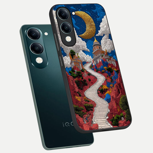  Heavenly Moon Path phone case for iQOO Z10 lite showing premium glass back cover with detailed artwork