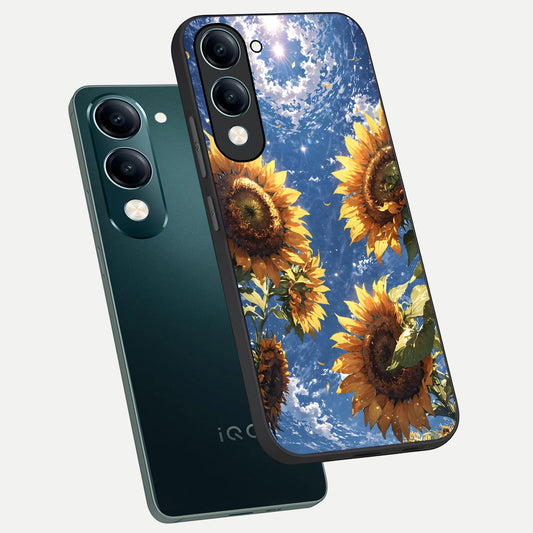  Heavenly Sunflower Rise phone case for iQOO Z10 Lite showing premium glass back cover with detailed artwork