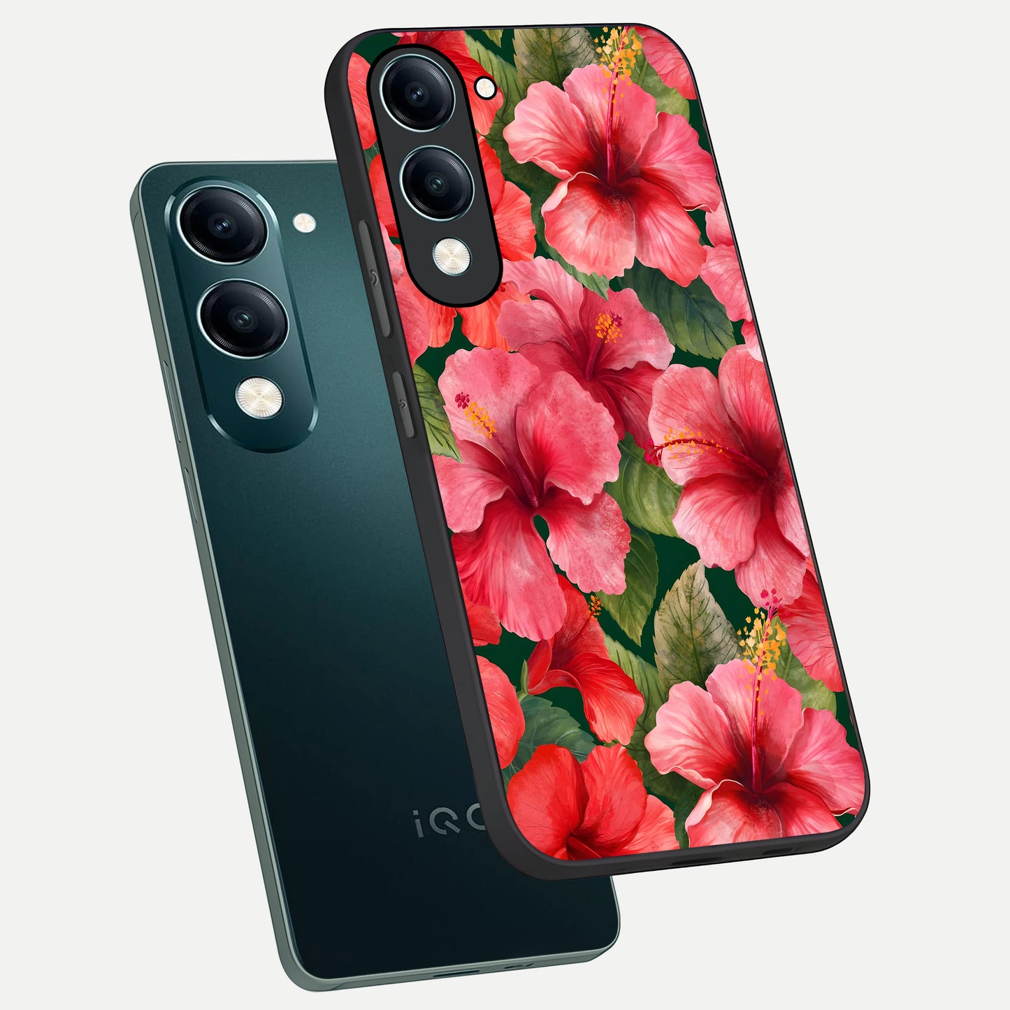  Hibiscus Pattern phone case for iQOO Z10 Lite showing premium glass back cover with detailed artwork