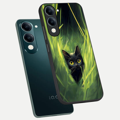  Hidden Cat Whisper phone case for iQOO Z10 lite showing premium glass back cover with detailed artwork