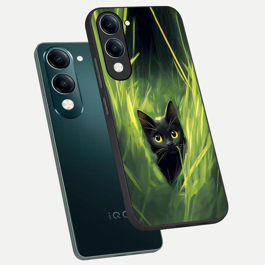  Hidden Cat Whisper phone case for iQOO Z10 lite showing premium glass back cover with detailed artwork