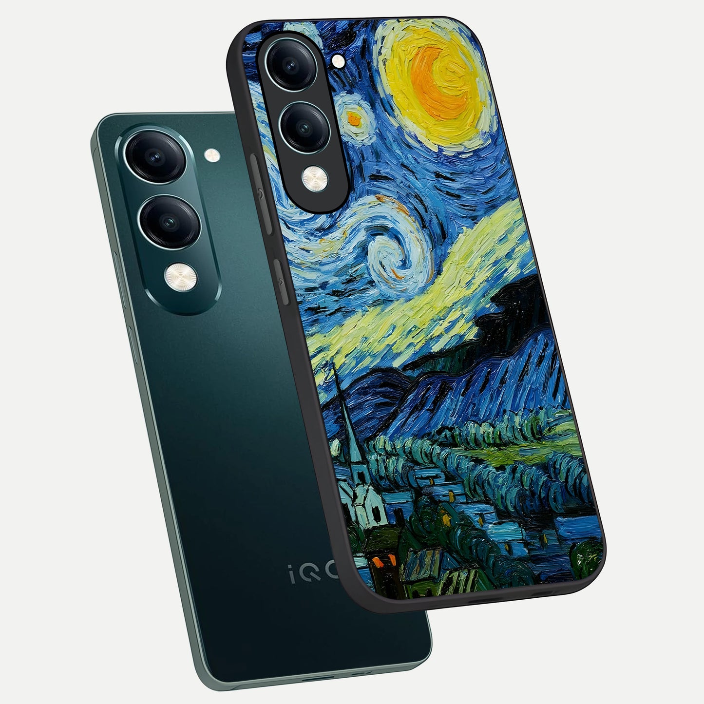  Inspired Van Gogh Art phone case for iQOO Z10 lite showing premium glass back cover with detailed artwork