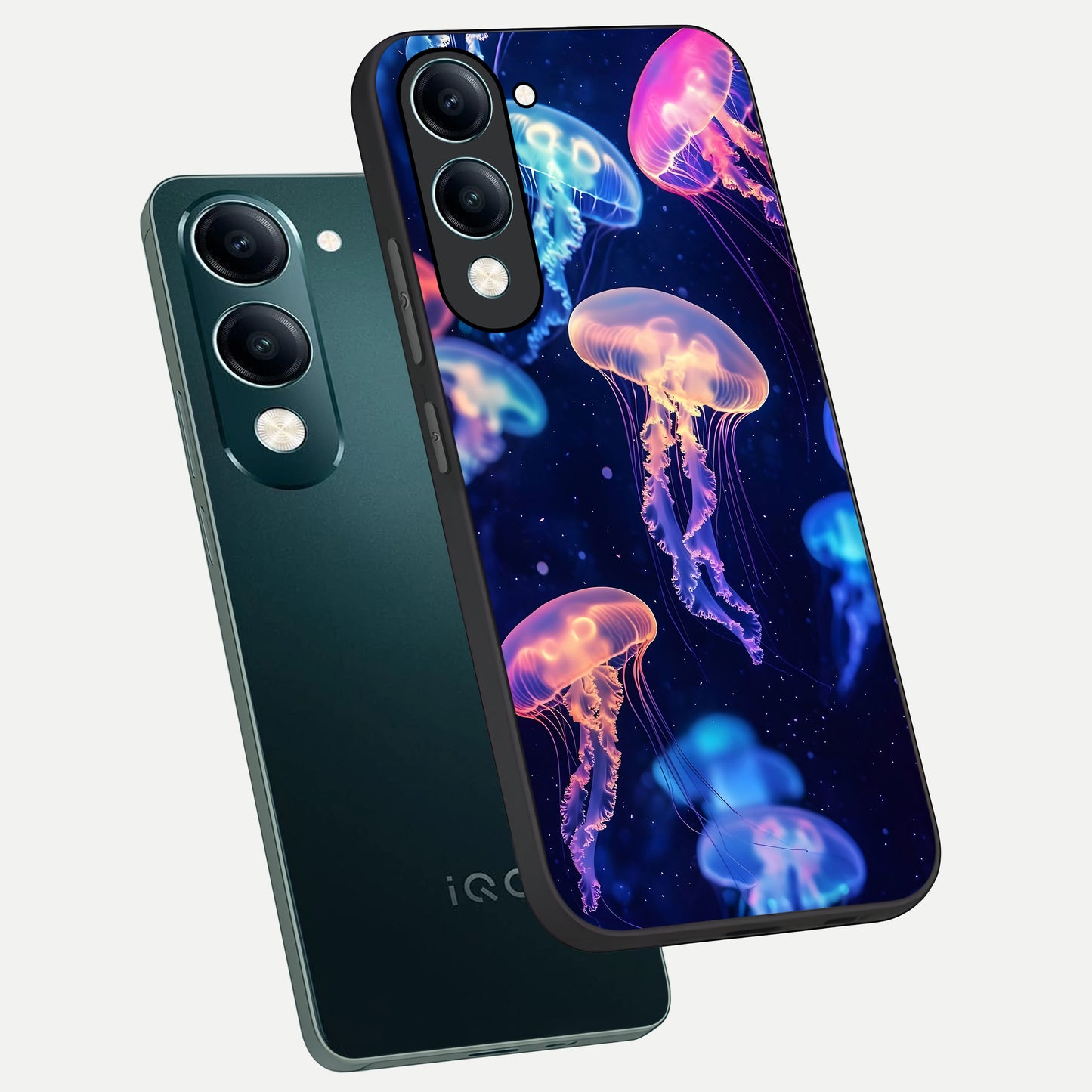 Jellyfish Pattern phone case for iQOO Z10 Lite showing premium glass back cover with detailed artwork