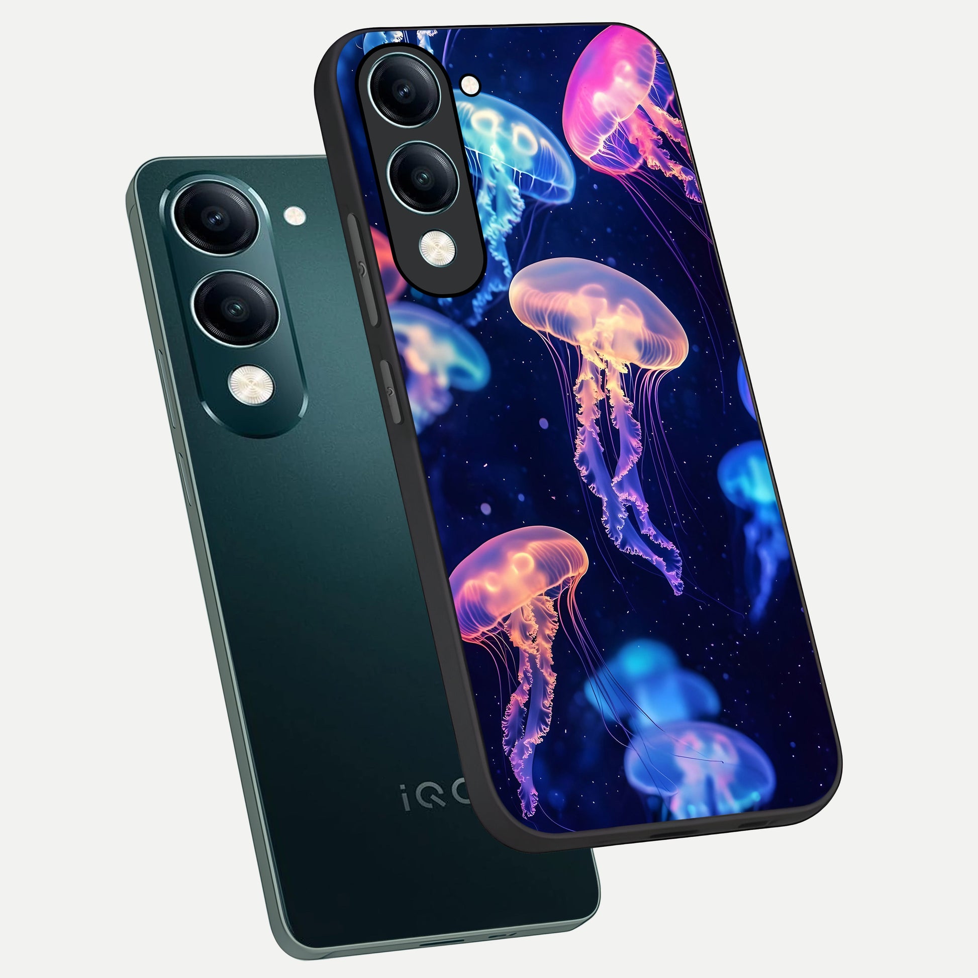  Jellyfish Pattern phone case for iQOO Z10 Lite showing premium glass back cover with detailed artwork