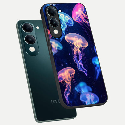 Jellyfish Pattern phone case for iQOO Z10 Lite showing premium glass back cover with detailed artwork