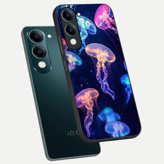 Jellyfish Pattern phone case for iQOO Z10 Lite showing premium glass back cover with detailed artwork