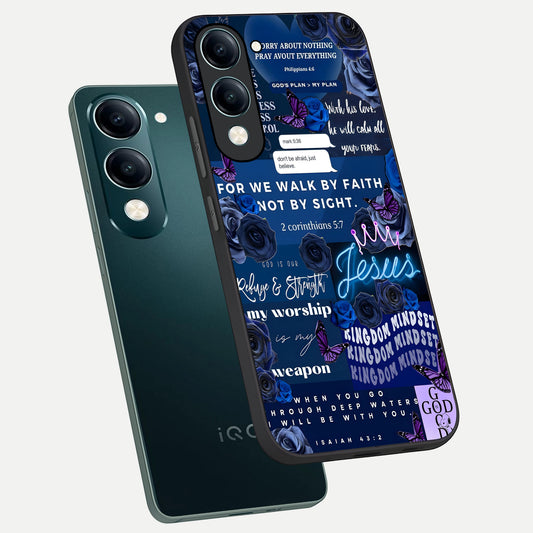  Kingdom Faith Glow phone case for iQOO Z10 lite showing premium glass back cover with detailed artwork