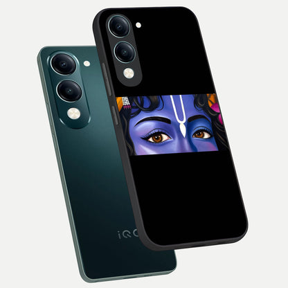  Krishna Eye phone case for iQOO Z10 lite showing premium glass back cover with detailed artwork