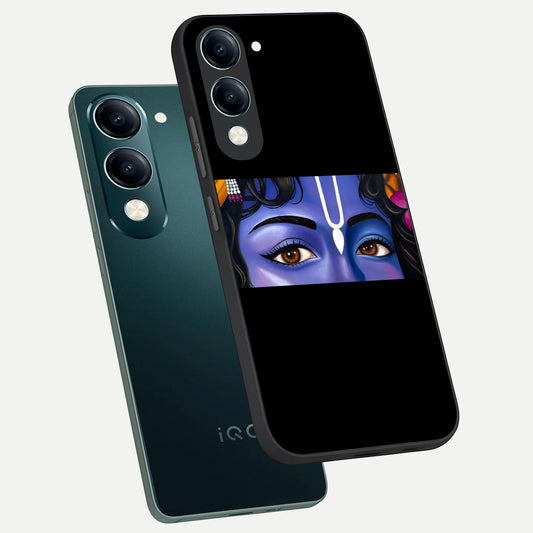  Krishna Eye phone case for iQOO Z10 lite showing premium glass back cover with detailed artwork