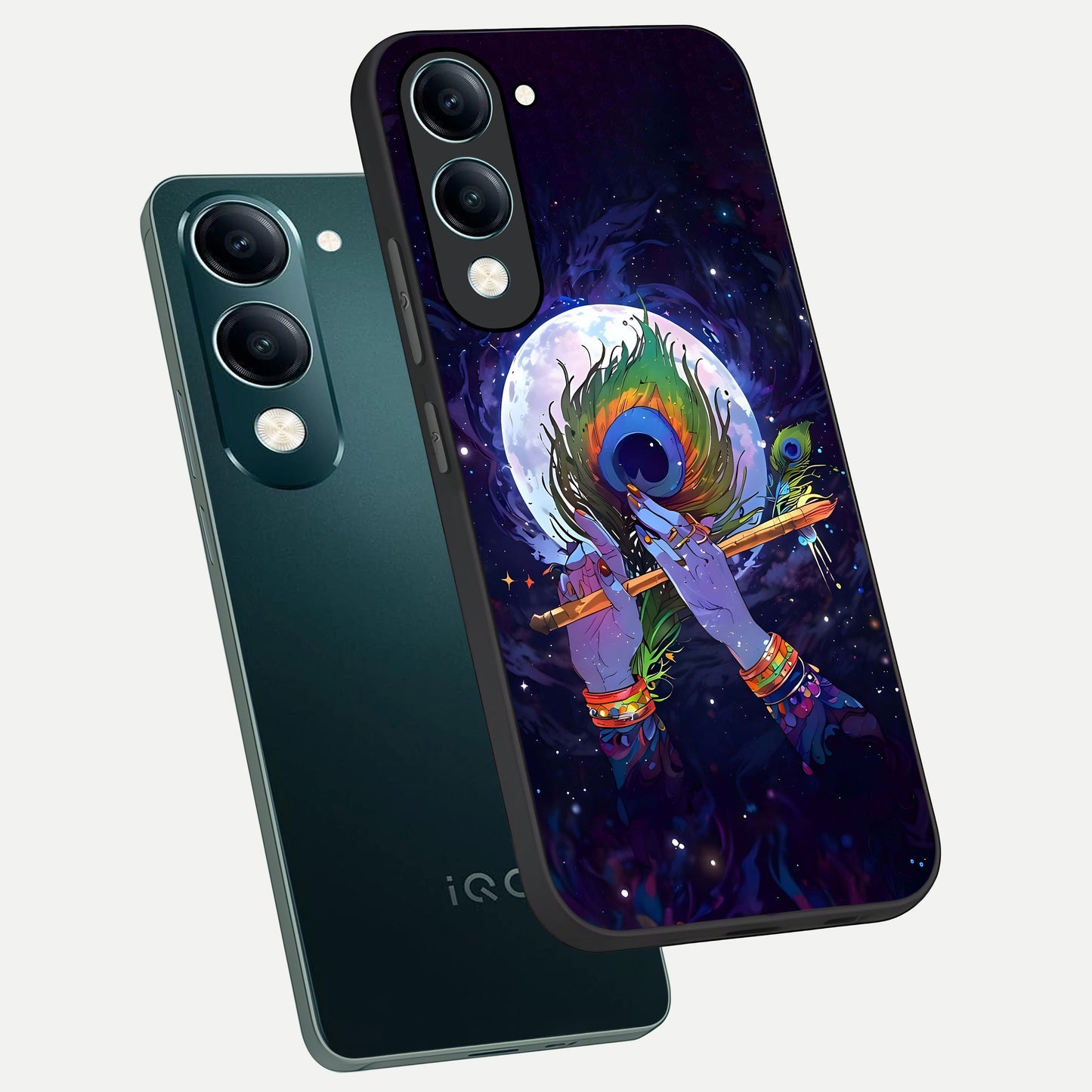  Krishna Hands Art phone case for iQOO Z10 lite showing premium glass back cover with detailed artwork