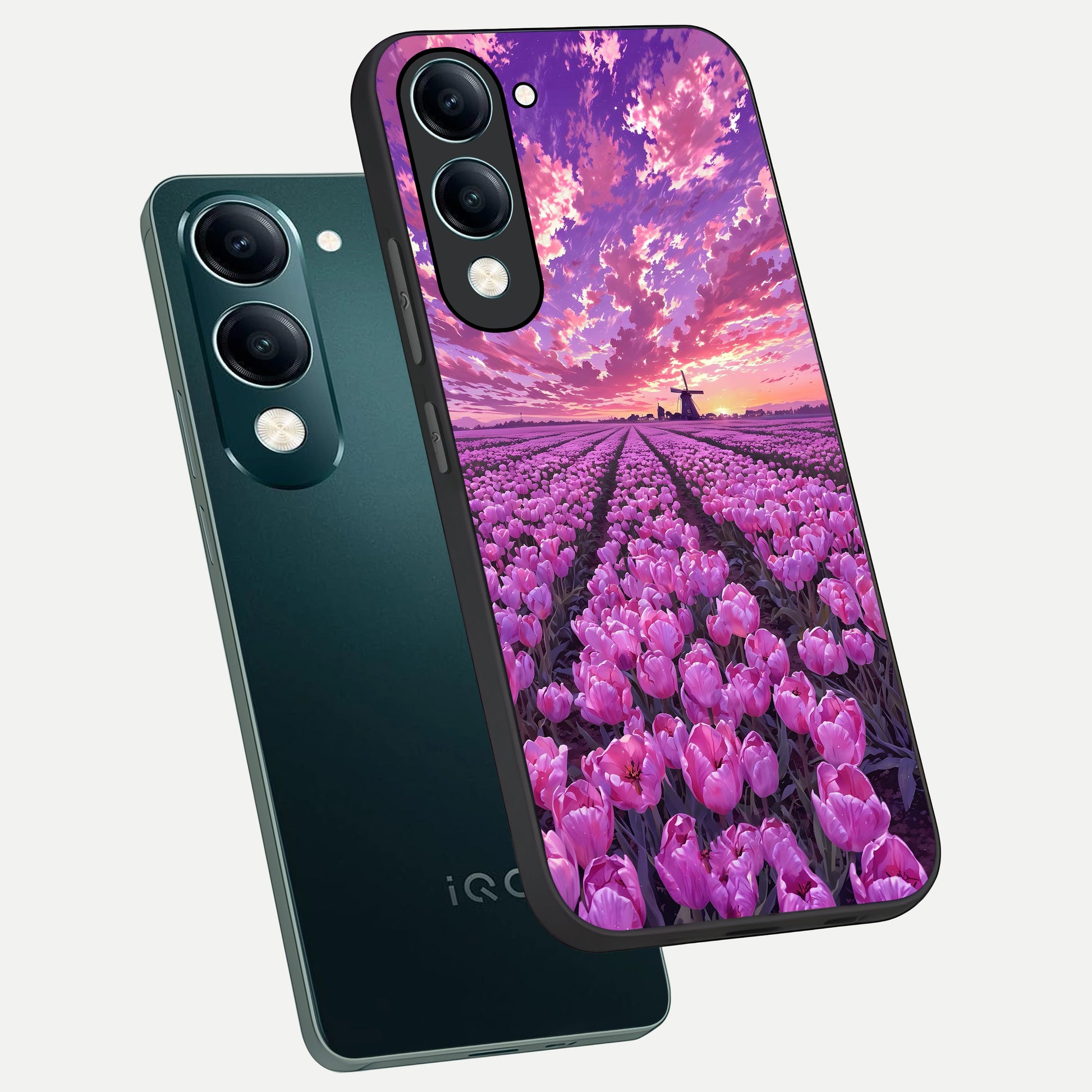  Lavender Dream Skies phone case for iQOO Z10 Lite showing premium glass back cover with detailed artwork