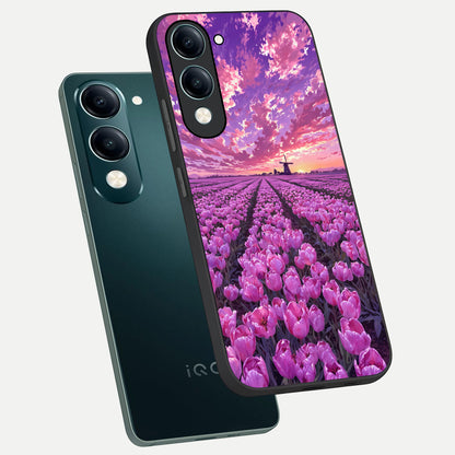  Lavender Dream Skies phone case for iQOO Z10 Lite showing premium glass back cover with detailed artwork