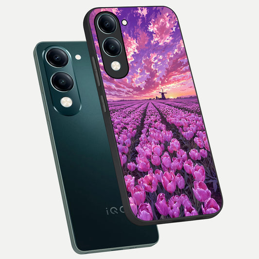  Lavender Dream Skies phone case for iQOO Z10 Lite showing premium glass back cover with detailed artwork