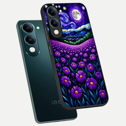  Lavender Moon Field phone case for iQOO Z10 lite showing premium glass back cover with detailed artwork