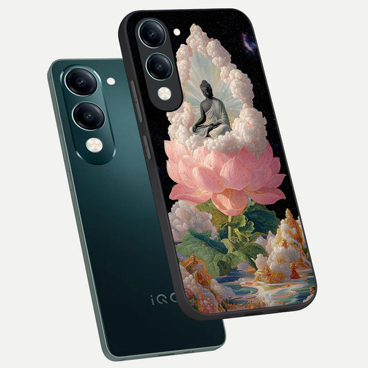  Lotus Divine Peace phone case for iQOO Z10 Lite showing premium glass back cover with detailed artwork