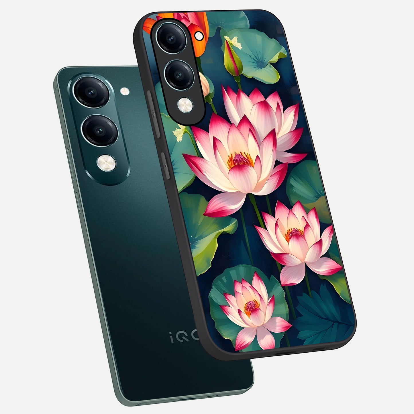  Lotus Dream Serenity phone case for iQOO Z10 Lite showing premium glass back cover with detailed artwork