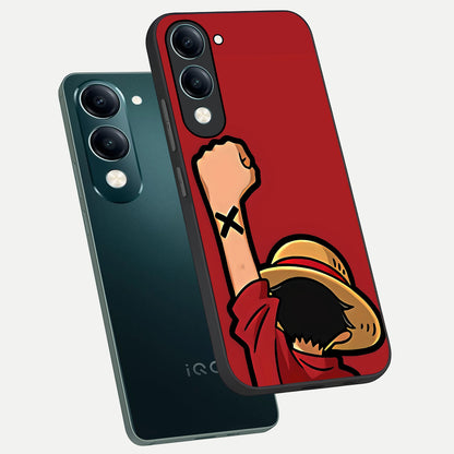  Luffy X Spirit phone case for iQOO Z10 Lite showing premium glass back cover with detailed artwork