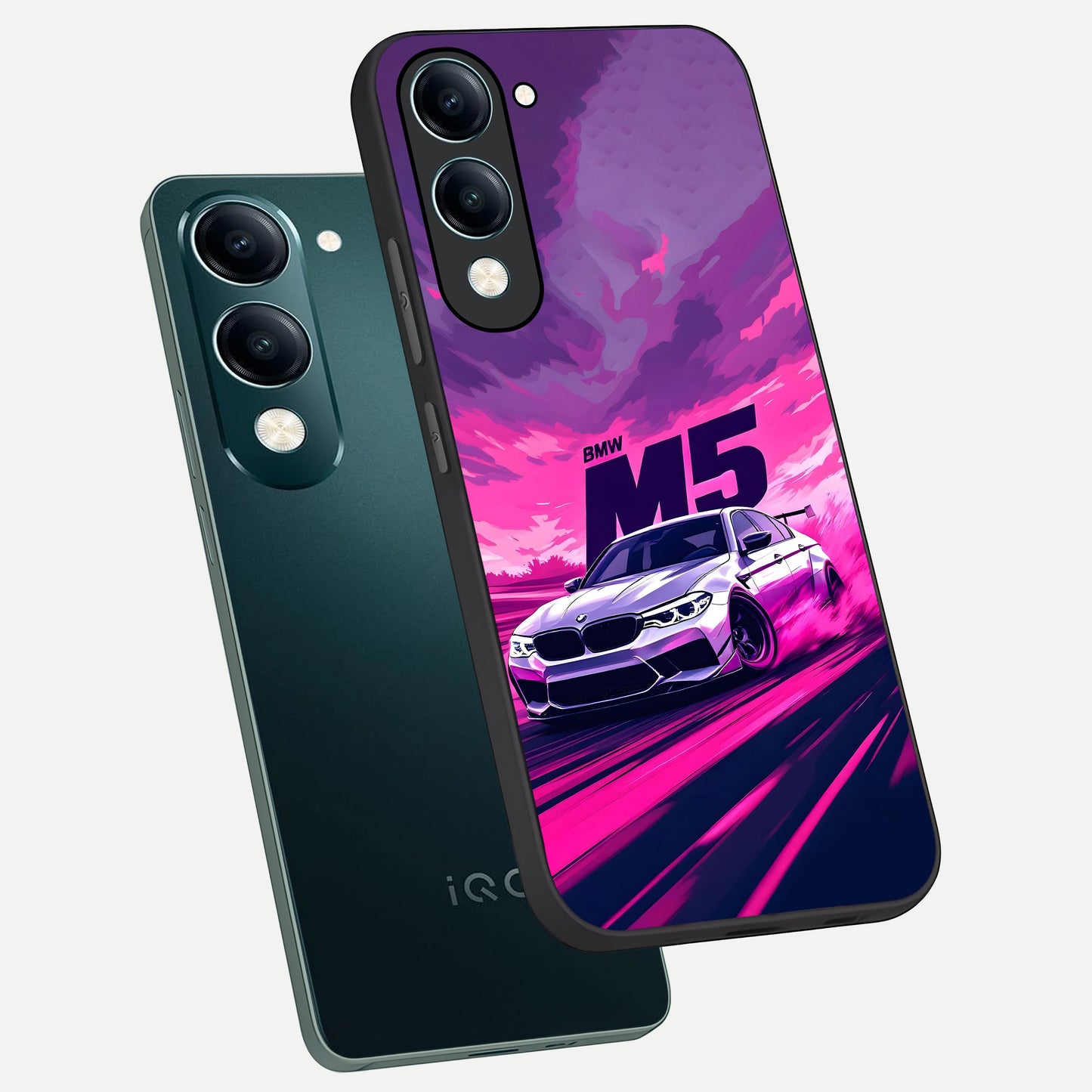  MS Neon Car phone case for iQOO Z10 Lite showing premium glass back cover with detailed artwork