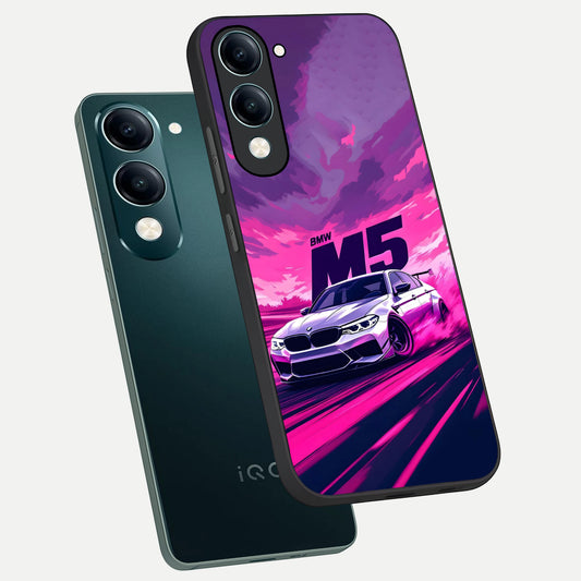  MS Neon Car phone case for iQOO Z10 Lite showing premium glass back cover with detailed artwork