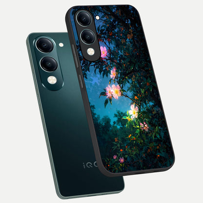  Midnight Bloom Glow phone case for iQOO Z10 Lite showing premium glass back cover with detailed artwork