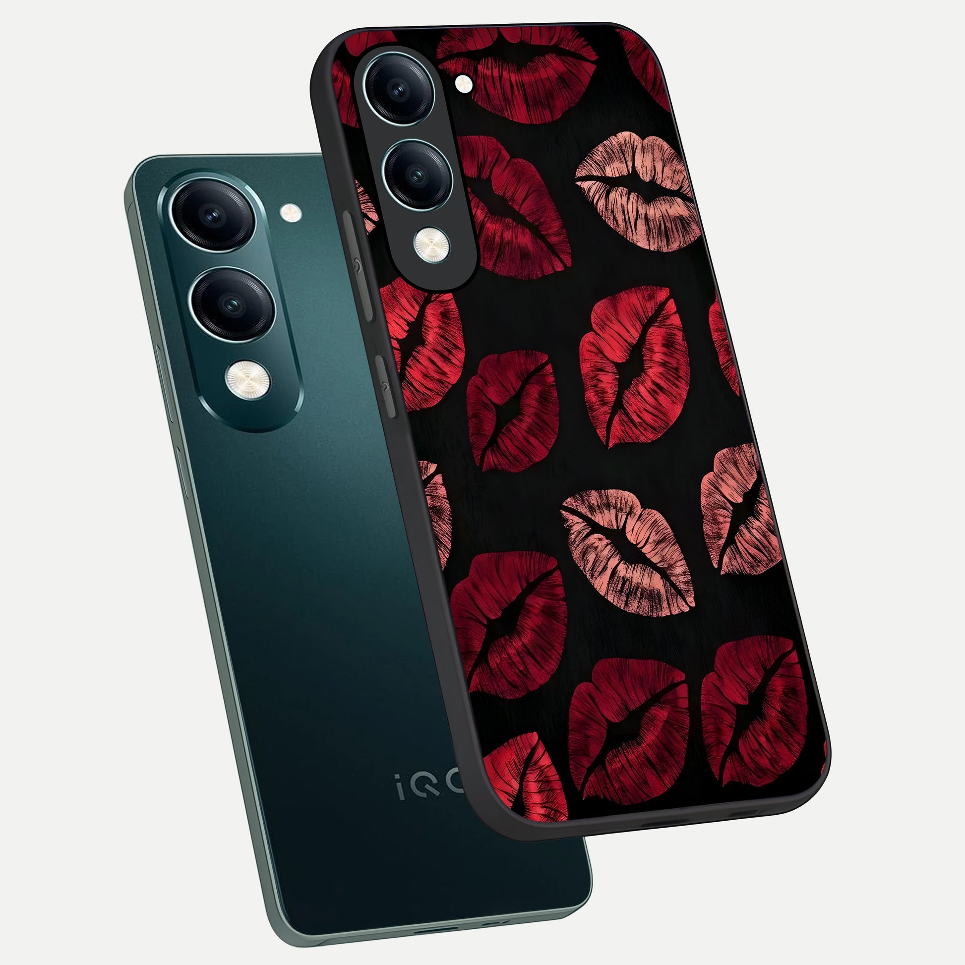  Midnight Kiss Love phone case for iQOO Z10 Lite showing premium glass back cover with detailed artwork