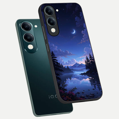  Midnight Lake Peace phone case for iQOO Z10 lite showing premium glass back cover with detailed artwork