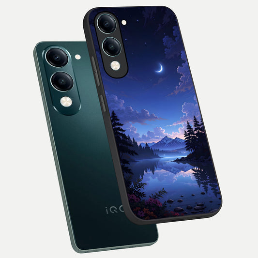  Midnight Lake Peace phone case for iQOO Z10 lite showing premium glass back cover with detailed artwork