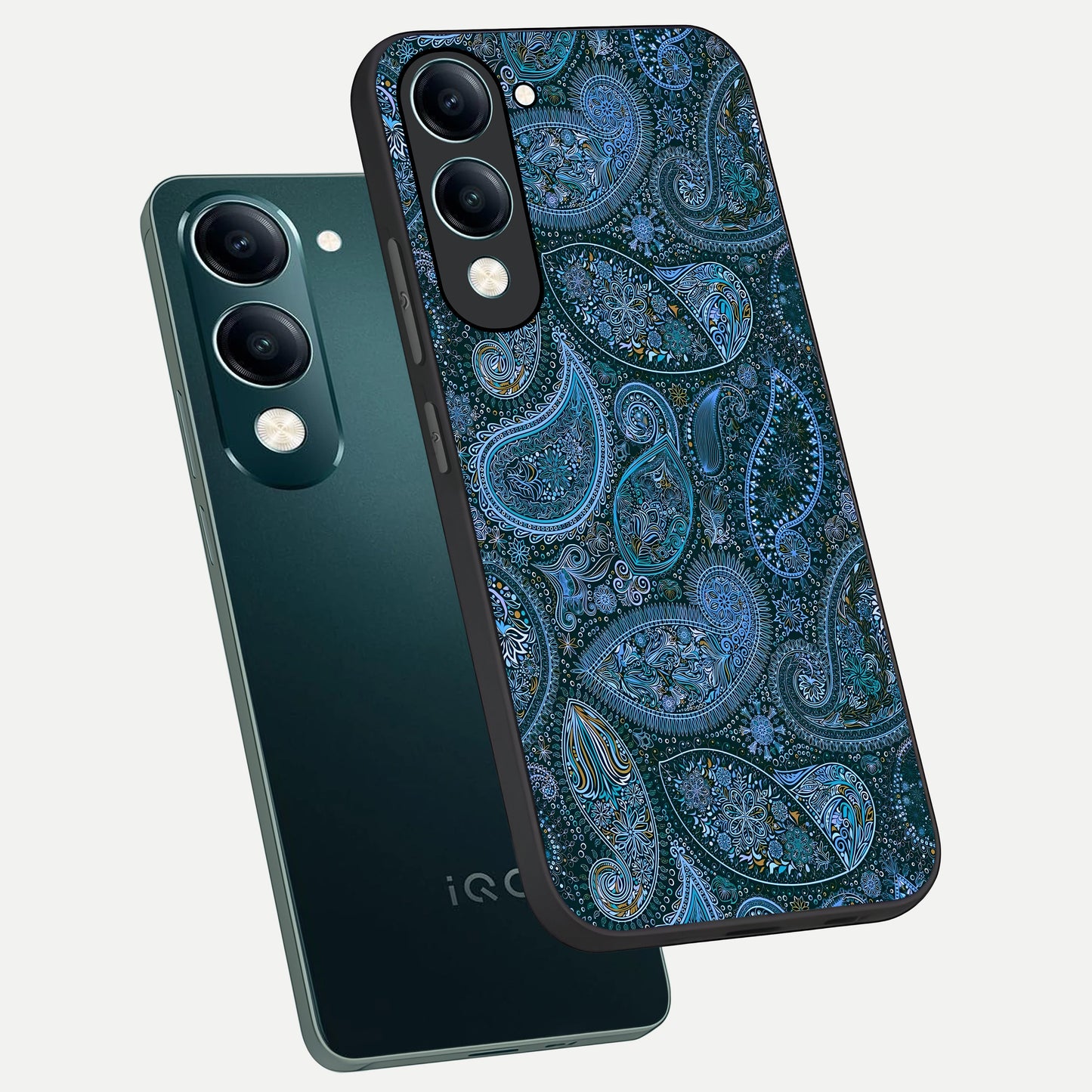  Midnight Paisley Glow phone case for iQOO Z10 Lite showing premium glass back cover with detailed artwork