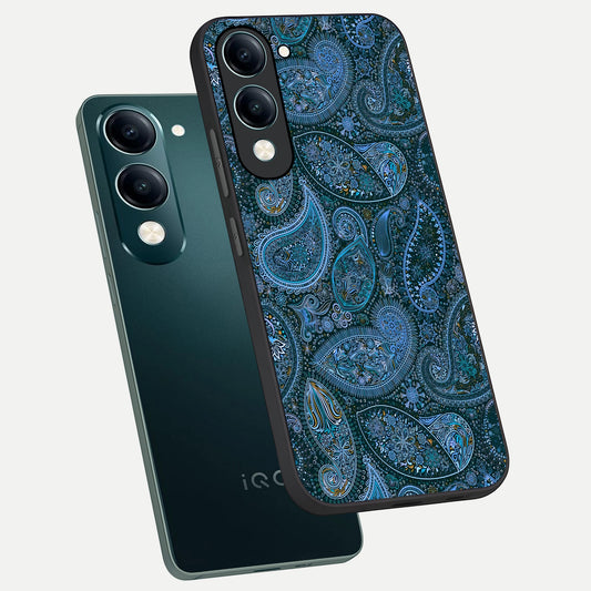 Midnight Paisley Glow phone case for iQOO Z10 Lite showing premium glass back cover with detailed artwork