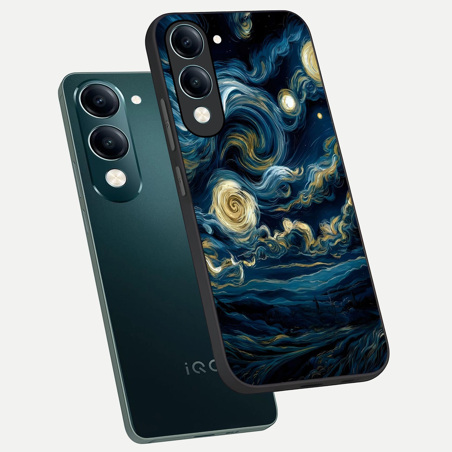  Midnight Sky Whirl phone case for iQOO Z10 lite showing premium glass back cover with detailed artwork