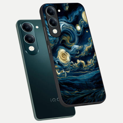  Midnight Sky Whirl phone case for iQOO Z10 lite showing premium glass back cover with detailed artwork