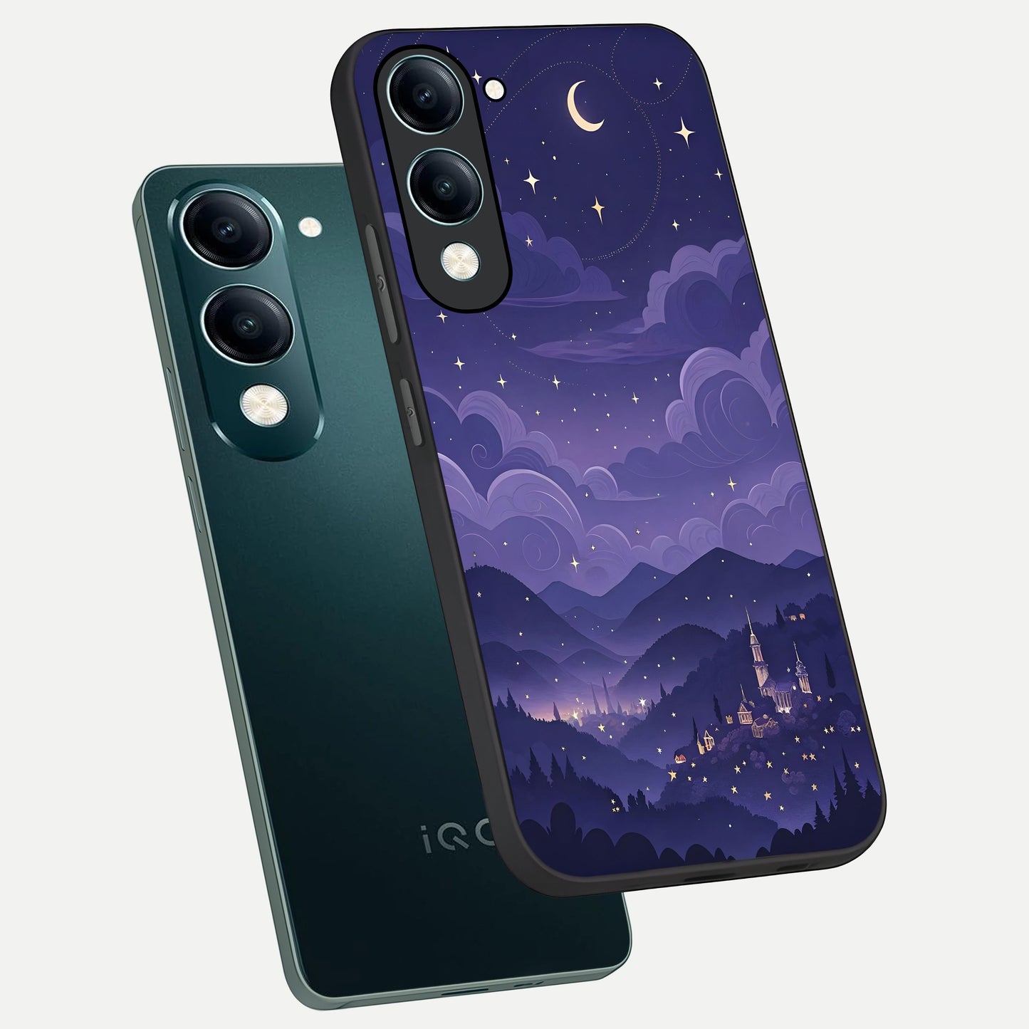  Minimal Night View phone case for iQOO Z10 lite showing premium glass back cover with detailed artwork