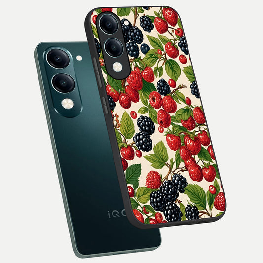  Mixed Berry Collage phone case for iQOO Z10 lite showing premium glass back cover with detailed artwork