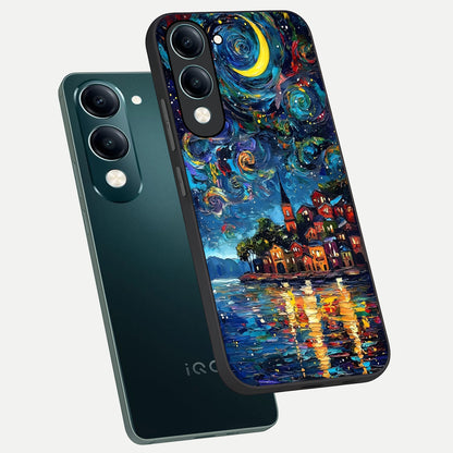  Moonlight Harbor Glow phone case for iQOO Z10 lite showing premium glass back cover with detailed artwork