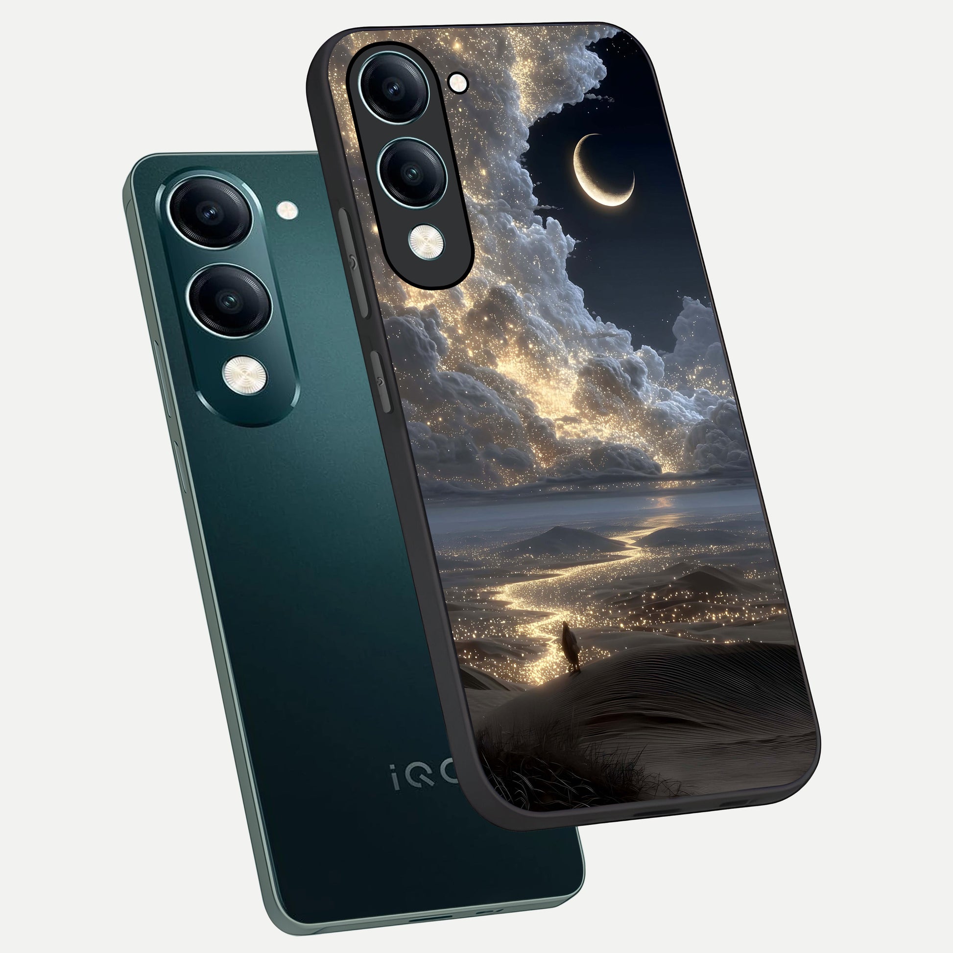  Moonlight Spark Path phone case for iQOO Z10 Lite showing premium glass back cover with detailed artwork