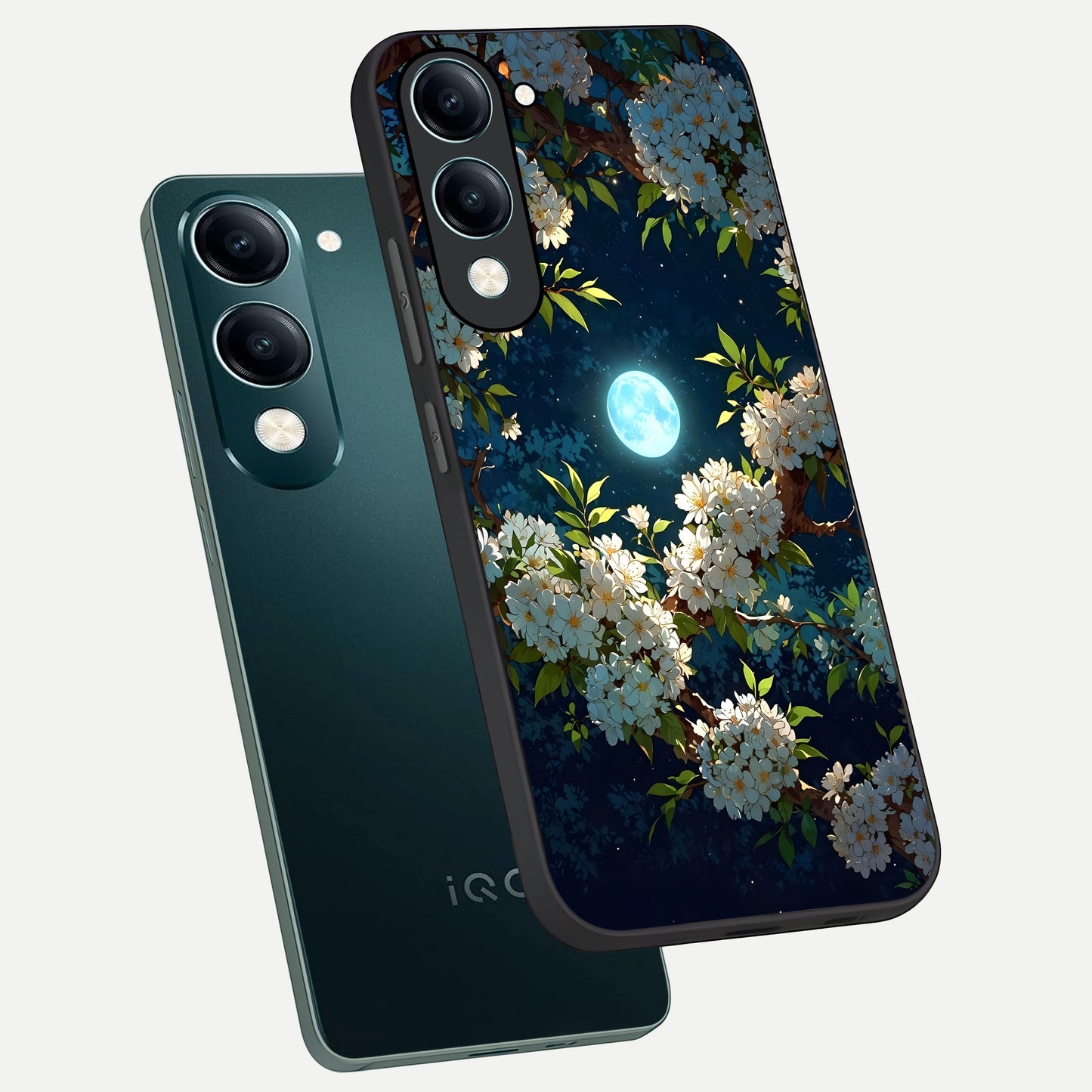  Moonlit Blossom Dream phone case for iQOO Z10 Lite showing premium glass back cover with detailed artwork