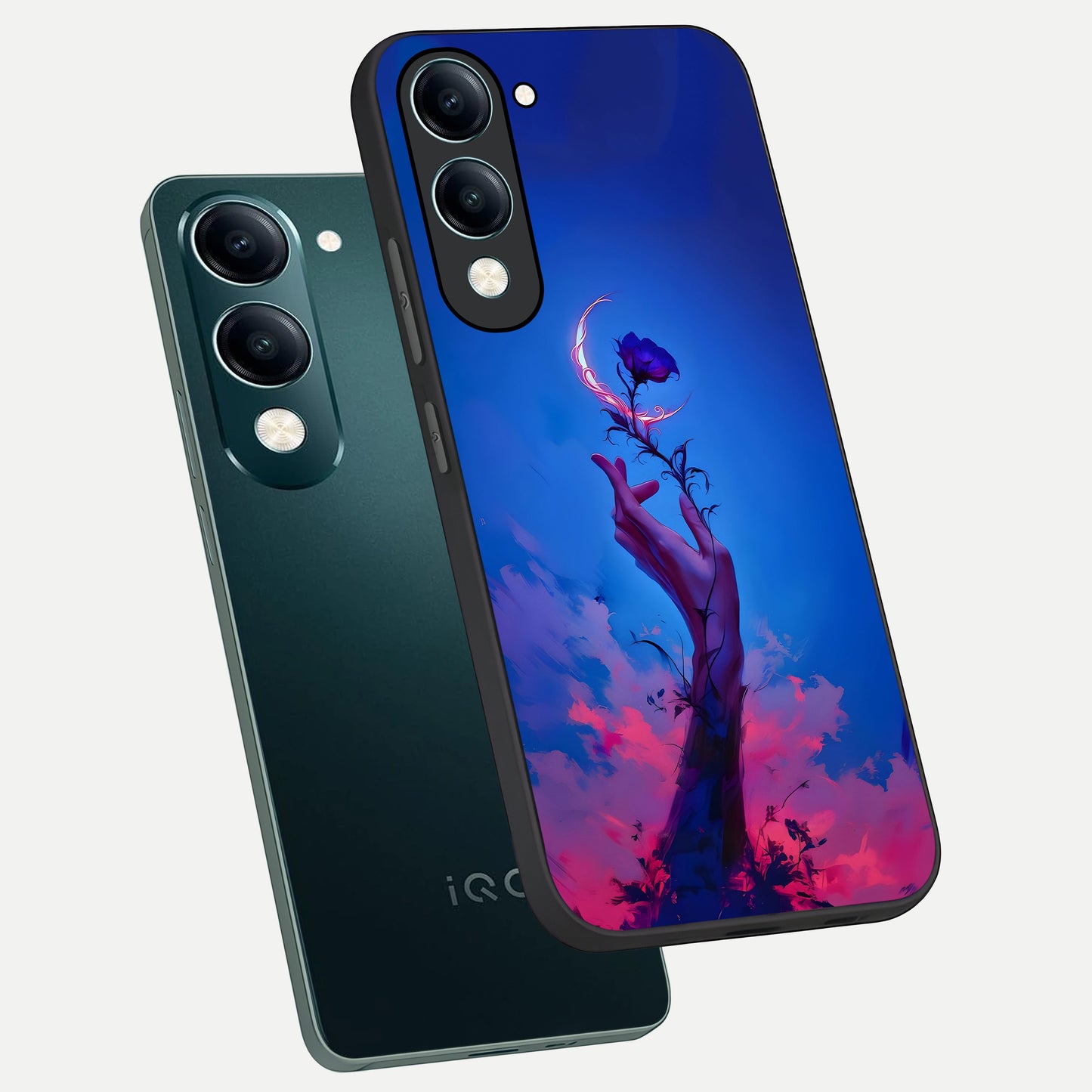  Mystic Hand phone case for iQOO Z10 Lite showing premium glass back cover with detailed artwork