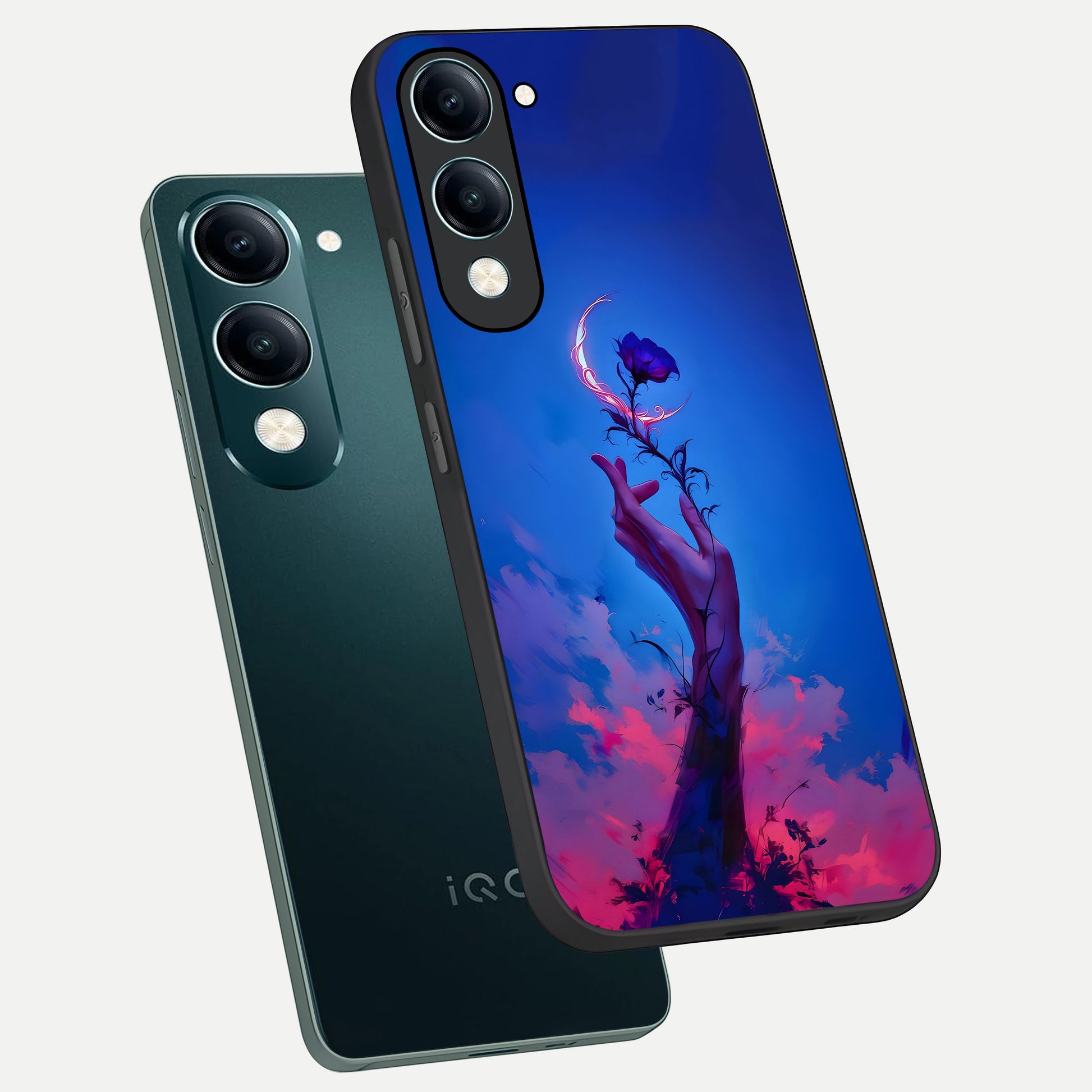  Mystic Hand phone case for iQOO Z10 Lite showing premium glass back cover with detailed artwork